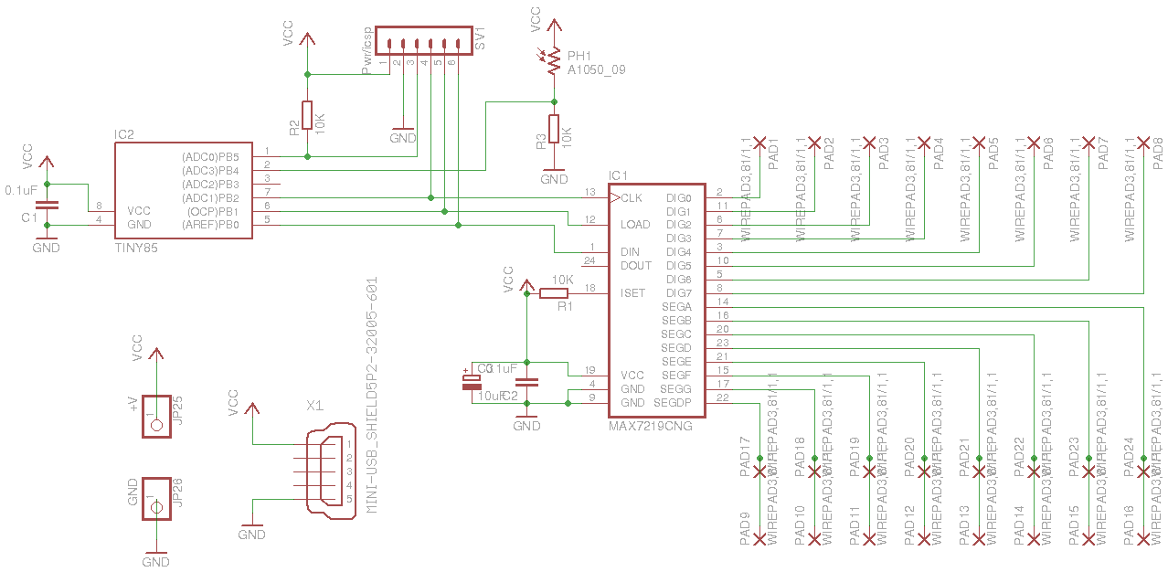 MAX7219 8x8 LED Matrix ATtiny85 Schematic